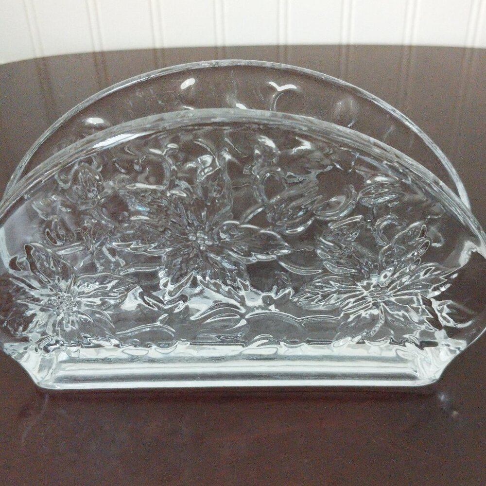Vintage Princess House Fantasia Crystal Glass Poinsettia Napkin Holder #518 - Picture 2 of 8